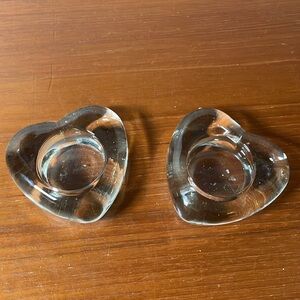 2 Glass Heart votive candle holders decor